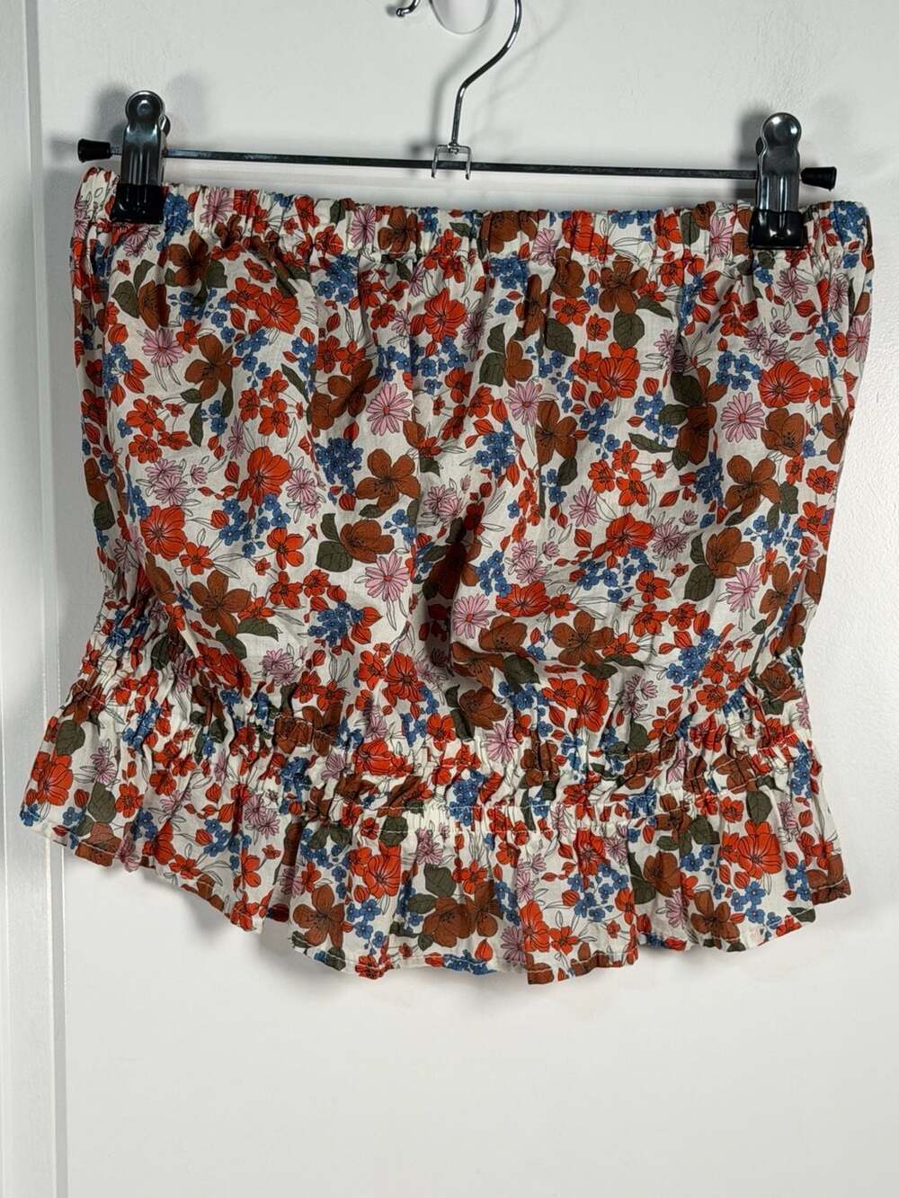 Stateside Floral Print Strapless Tube Top with Smocked Waist and Ruffle Hem